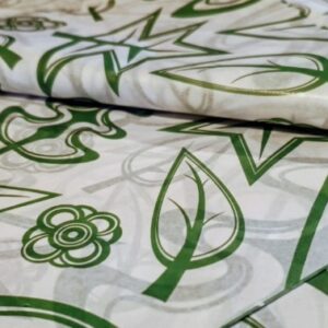 Pliego de papel seda botánico verde con estampado de hojas para packaging y regalería