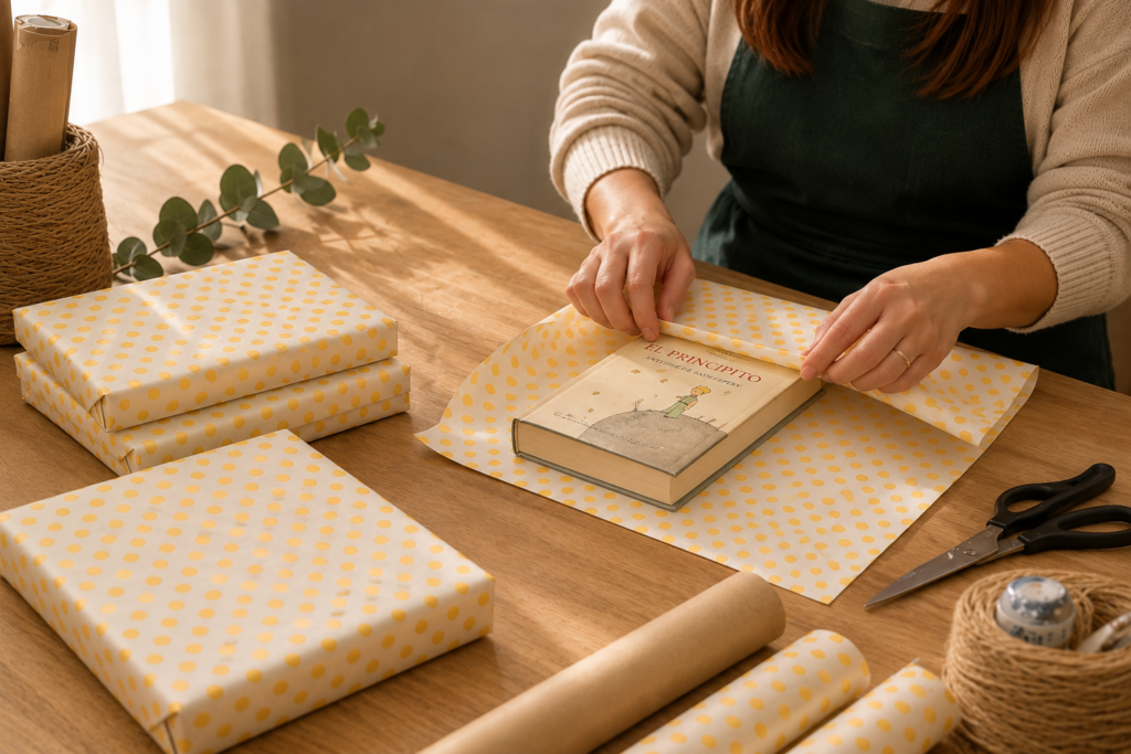 Pliego de papel seda lunares amarillo para packaging y envoltorios