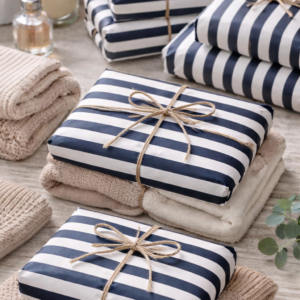 Pliego de papel seda rayado azul para packaging e-commerce y regalería