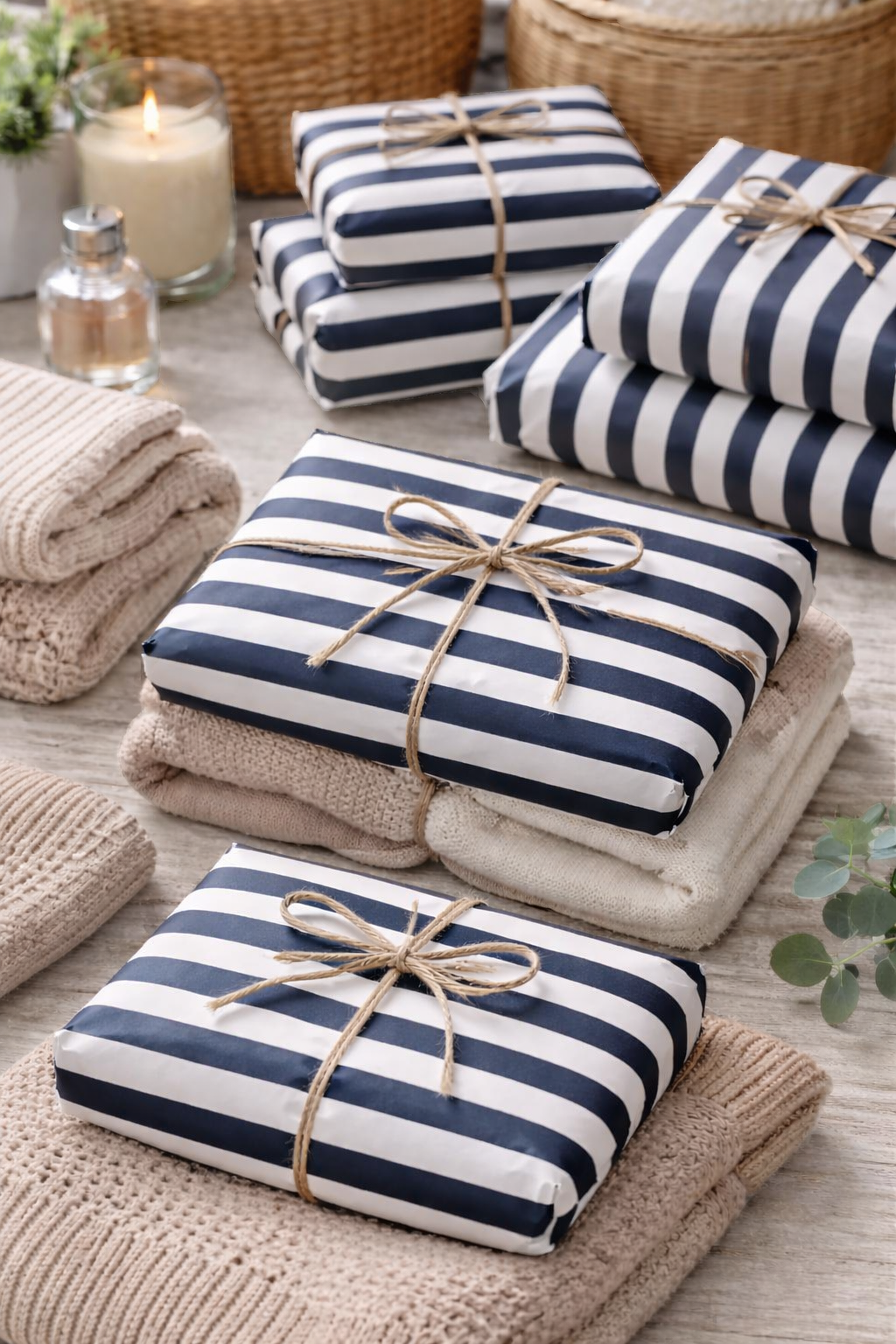 Pliego de papel seda rayado azul para packaging e-commerce y regalería