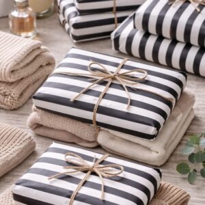 Pliego de papel seda rayado negro para packaging de indumentaria y regalos