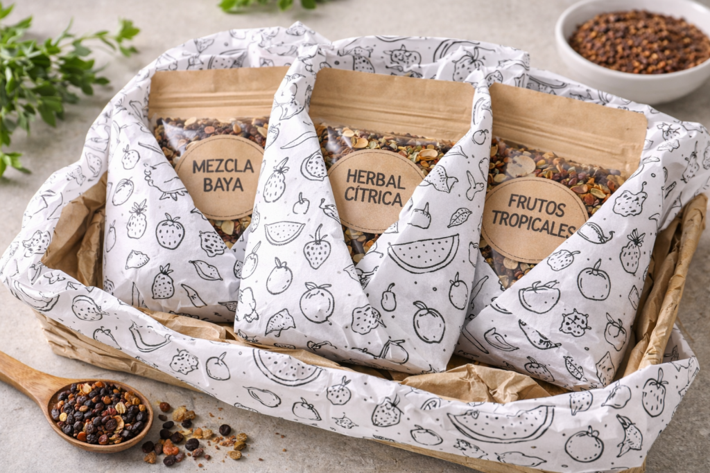 Pliego de papel seda frutal negro para packaging de indumentaria y regalos