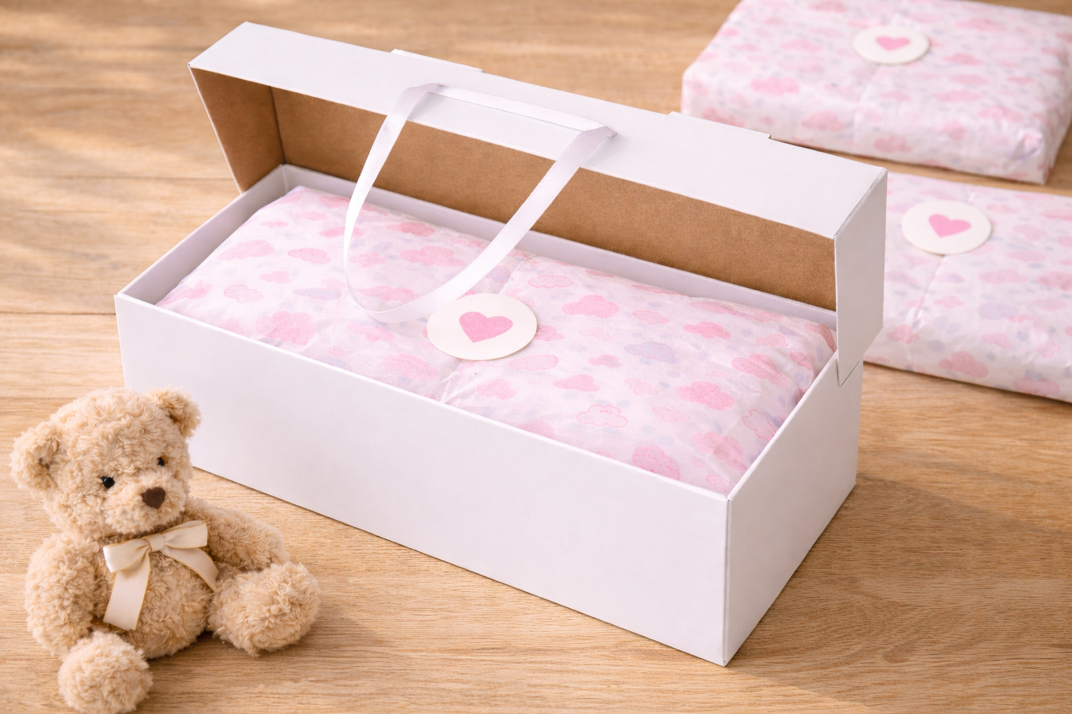 Pliego de papel seda nubes rosa para packaging infantil y envoltorios de regalo
