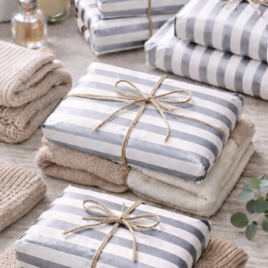 Pliego de papel seda rayado plateado para packaging elegante y regalos