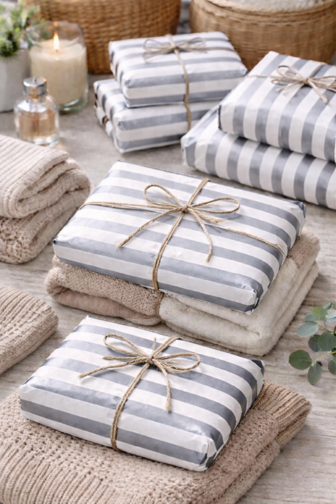Pliego de papel seda rayado plateado para packaging elegante y regalos