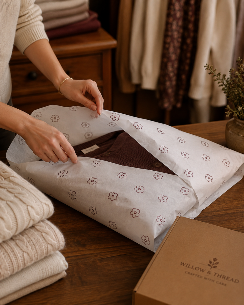Pliego de papel seda estampado flores para packaging y envoltorios