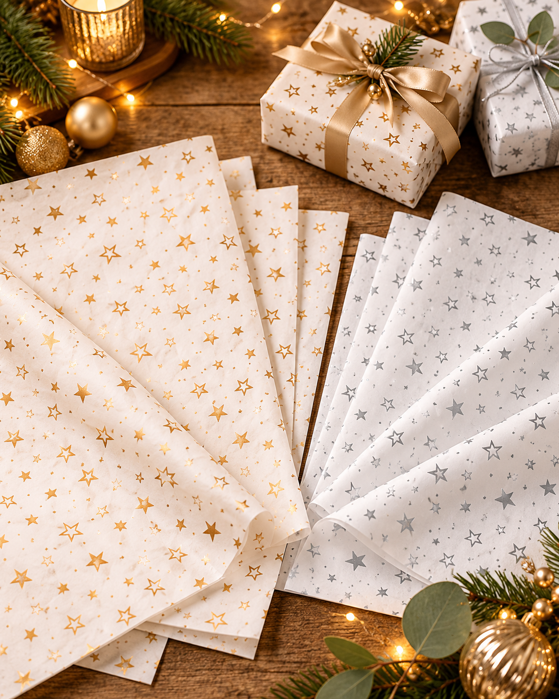 PAPEL SEDA Estrellas Doradas